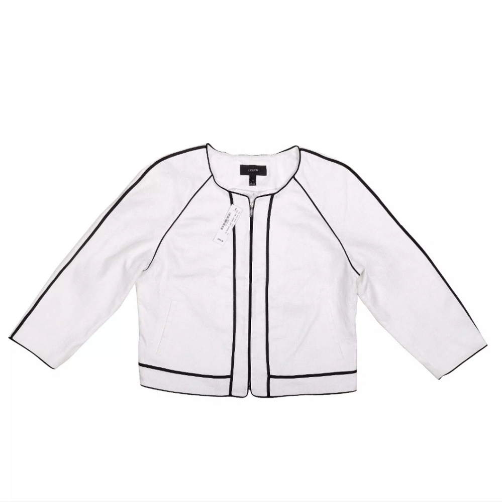 J CREW CROPPED WHITE LINEN JACKET BLACK SZ 4